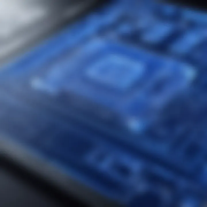 Detailed view of a complex architectural blueprint on a computer screen