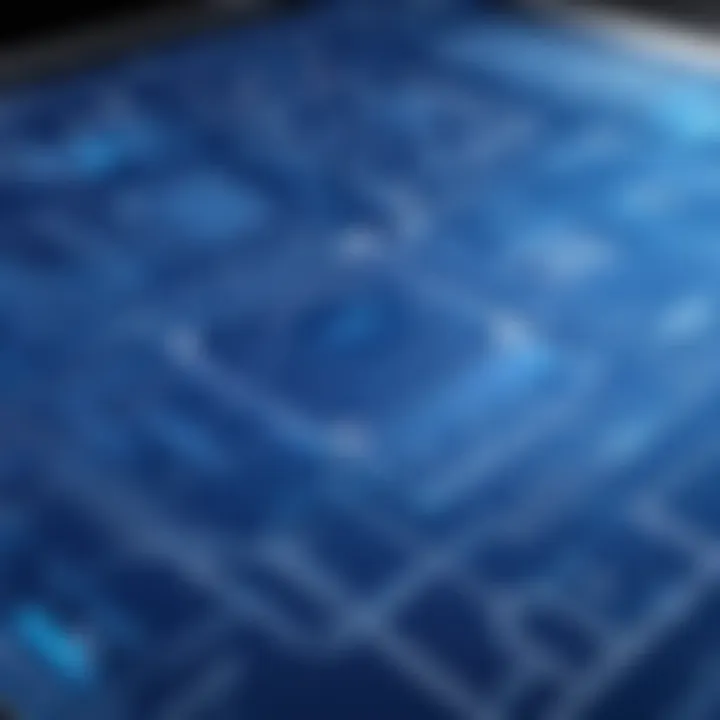 Digital blueprint design interface showcasing various tools and options