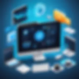 Illustration depicting data management tools and software