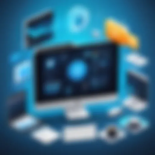 Illustration depicting data management tools and software