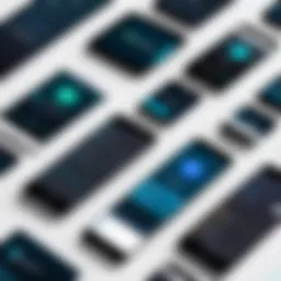 A collection of various mobile devices lined up in a testing environment