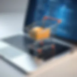 Digital marketplace concept with shopping cart and technology