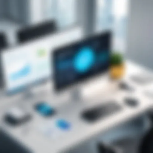Illustration depicting various types of corporate tracking software