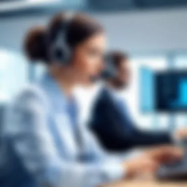 Customer Support in Business Telecommunications Customer support representative assisting a business client