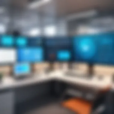 Advanced Telecommunications in a Modern Office A modern office setup showcasing telecommunications technology