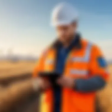 Field technician using a tablet for communication