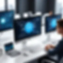 An illustration depicting collaboration among development teams using SCM software